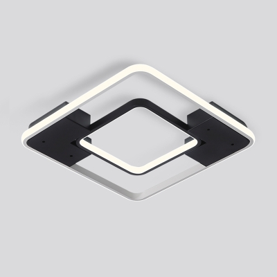 2 Square Ring Ceiling Lamp Minimalist Modern Metallic LED Flush Mount Light in Warm/White