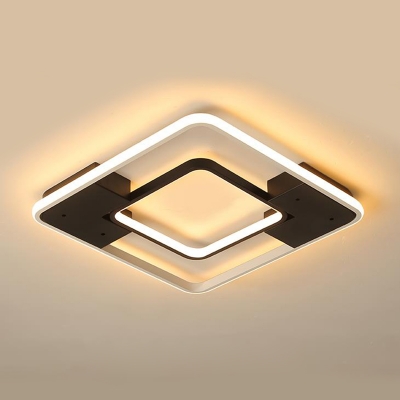 2 Square Ring Ceiling Lamp Minimalist Modern Metallic LED Flush Mount Light in Warm/White