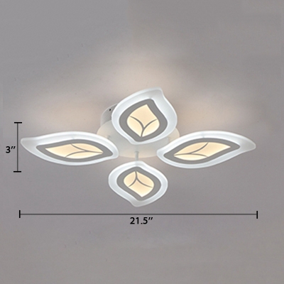 4/6 Lights Leaves Semi Flush Light Contemporary Acrylic LED Living Room Lighting in White