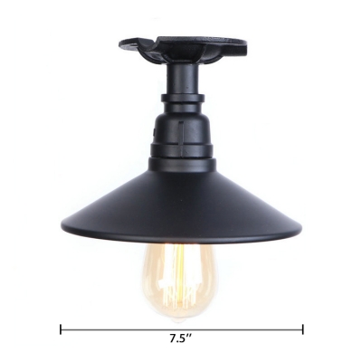 Cone-Shaped Surface Mount Ceiling Light Lodge Style Wrought Iron One Light Semi Flush Light for Hallway