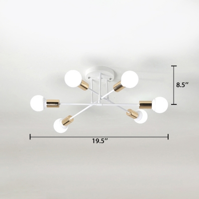 6 Heads Round Canopy Ceiling Light with Crossed Lines Minimalist Metal Semi Flushmount in Brass