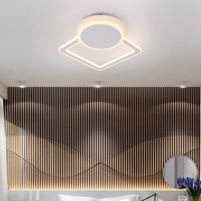 Acrylic Shade LED Ceiling Flush with Round and Square Concise Surface Mount Ceiling Light in White