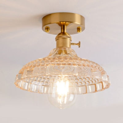 Amber Glass Textured Semi Flush Light Industrial Vintage Single Head Semi Flush Mount in Brass