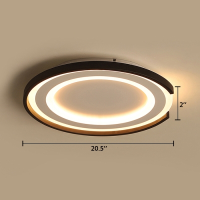 Black and White Round Ceiling Light Modern Chic Metallic LED Flushmount for Coffee Shop
