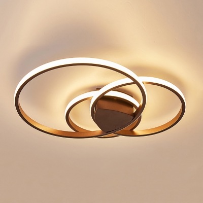 Brown Circular Ring Flush Light Modernism Minimalist Metal LED Lighting Fixture for Living Room