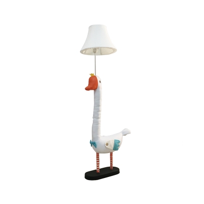 Cartoon Goose Floor Light with Bell Fabric Shade Boys Girls Room 1 Light Floor Lamp in White