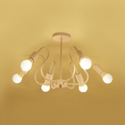 Curved Armed Semi Flush Ceiling Light Modern Fashion Metallic 3/5/6 Lights Indoor Lighting in White