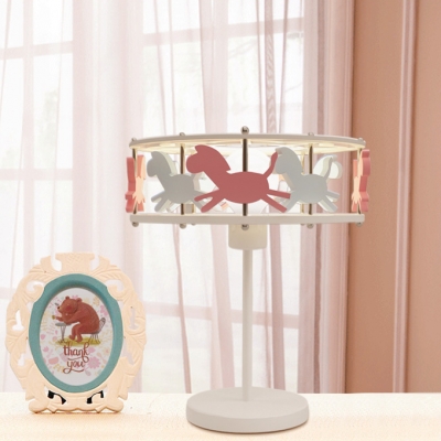 Cute Carousel 1 Light Table Light Pink and White Metal Standing Table Lamp for Girls Room