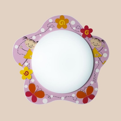 Floral LED Flush Light Fixture with Acrylic Shade Pink Ceiling Fixture for Girls Bedroom