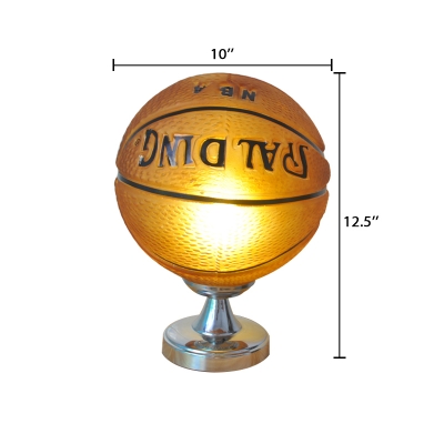 Glass Shade Standing Table Light with Brown/White Basketball 1 Light Table Lamp for Boys Room