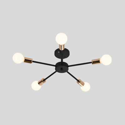 

Gold Finish Open Bulb Ceiling Lamp with Sputnik Shape Minimalist Metal 5/6 Heads Semi Flush Mount Lighting, HL504632