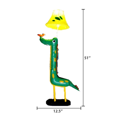 Green Dinosaur Floor Lamp Fabric Single Light Decorative Standing Light for Kindergarten