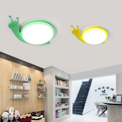 Green/Yellow Snail Ceiling Lamp with Acrylic Shade LED Flush Mount for Baby Kids Room