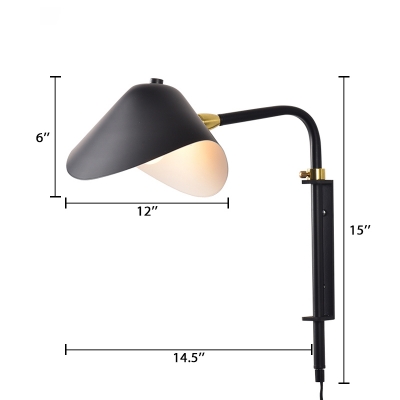 Modernism Duckbill Shade Lighting Fixture Metallic Single Head Plug In Wall Sconce in Black