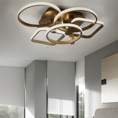 Modernism Ultrathin Ceiling Light with 3/5 Geometric Frame Metal LED Semi Flushmount in Coffee