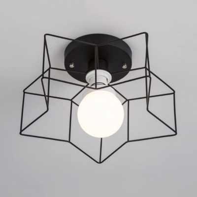 Modernism Wire Guard Ceiling Lamp with Five-pointed Star Metallic 1 Bulb Semi Flush Mount Lighting in Black/White