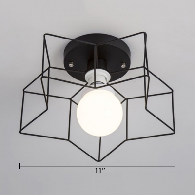 Modernism Wire Guard Ceiling Lamp with Five-pointed Star Metallic 1 Bulb Semi Flush Mount Lighting in Black/White