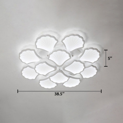 Multi Light Leaves Semi Flushmount with White Acrylic Shade Contemporary LED Ceiling Light