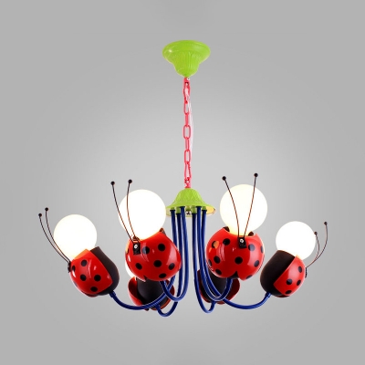Red Ladybug Suspended Light Metal 4/6 Lights Chandelier Lamp for Kindergarten