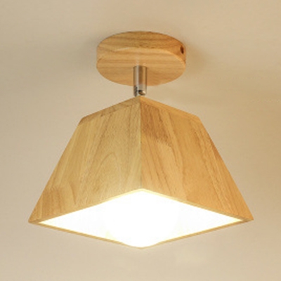 Single Head Trapezoid Indoor Lighting Simple Concise Semi Flush Light Fixture in Wood for Bedroom