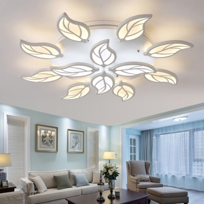 Tiered LED Ceiling Light with Leaf Design Modernism Acrylic Multi Light Indoor Lighting Fixture in White