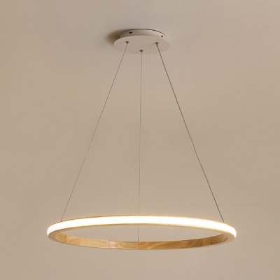 Wood Circle Hanging Light Fixture Nordic Style LED Suspension Light in Neutral for Sitting Room