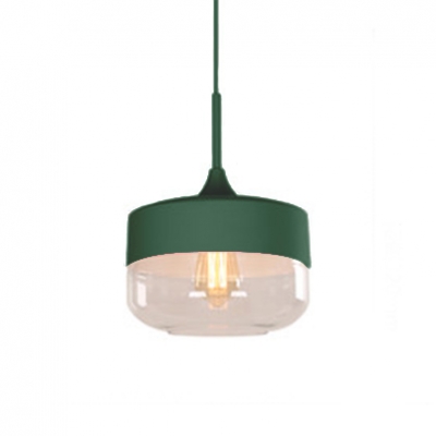 Cylinder/Drum Hanging Lamp Clear Glass Single Light Contemporary Pendant Light in Blue/Green/Yellow/Pink