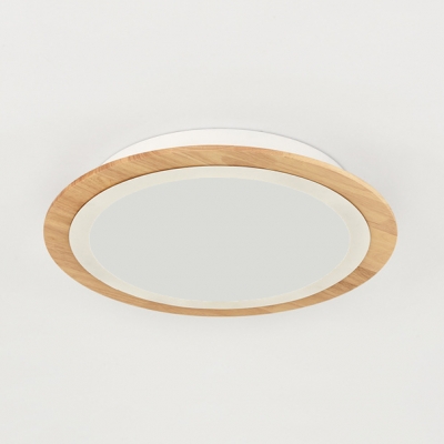 Acrylic LED Ceiling Fixture with Round Disc Minimalist Wood Flush Light Fixture for Dining Room