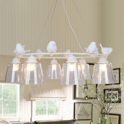 Clear Glass Halo Ring Hanging Light with Cone Shade Boys Girls Room 3/6 Lights Chandelier in White