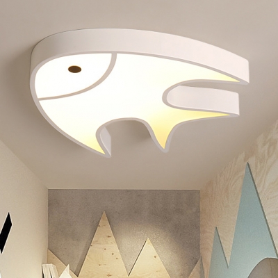 Contemporary Fish Flush Light Fixture White Metallic LED Ceiling Lamp for Children Room Kindergarten