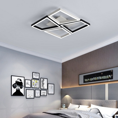 Energy Saving Geometric Square Room Lights Nordic Style Metallic LED Flush Mount in Black/White