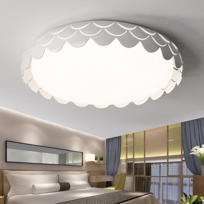 Fish Scale LED Flush Light with Drum Shape Nordic Sitting Room Metallic Ceiling Flush Mount in White