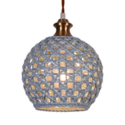 Globe Single Light Suspension Light Nordic Style Gray Blue/White Ceramic Pendant Lamp for Bedroom