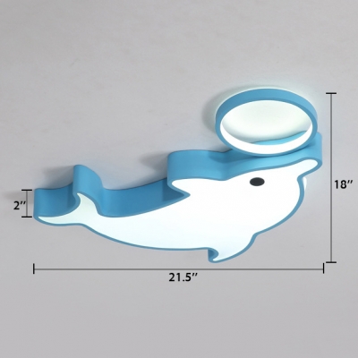 Lovely Blue/White Dolphin Flushmount Modernism Acrylic Surface Mount LED Light for Kids Children