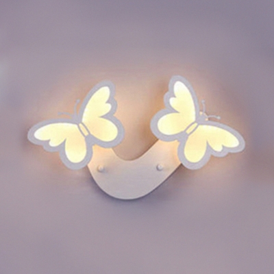 Metal Two Butterfly LED Wall Lighting Modern Fashion Nursing Room Girls Room Wall Lamp in White