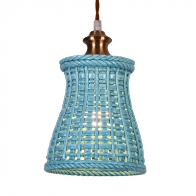 Single Light Bucket Hanging Ceiling Lamp with Blue/Gray/White Ceramic Shade Hallway Porch Pendant Light