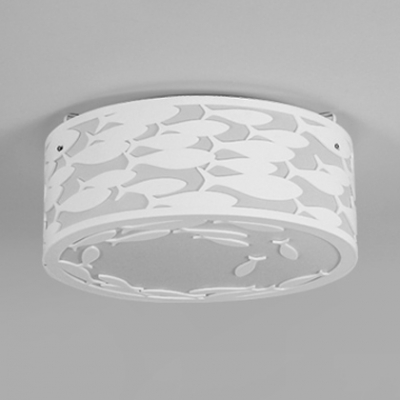 White Drum LED Ceiling Fixture with Fish Design Modernism Acrylic Surface Mount Light for Baby Kids Room