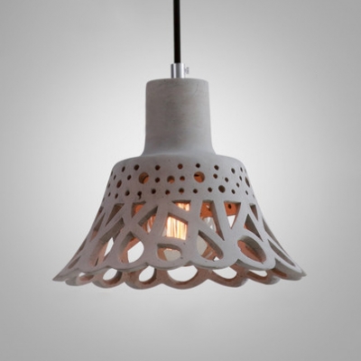 Hollow Out Suspension Light Modernism Concrete 1 Light Hanging Lamp in White/Paver Gray/Yellow