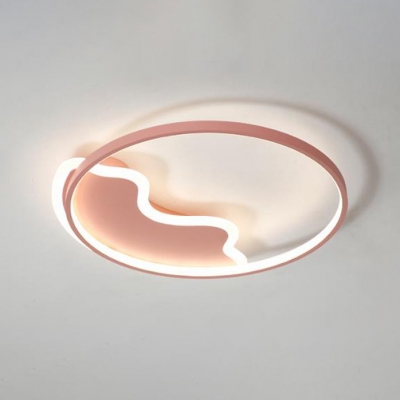 Acrylic Ring Shade Flush Light with Wavy Pattern Contemporary Bedroom LED Ceiling Fixture in Blue/Pink