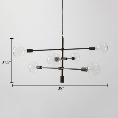 Black Linear Suspension Light Modern Chic Metallic 6 Lights Ambient Chandelier Light for Sitting Room