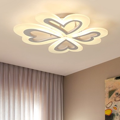 Heart Shape Semi Flushmount Modern Chic White Acrylic LED Semi Ceiling Lamp for Baby Kids Room