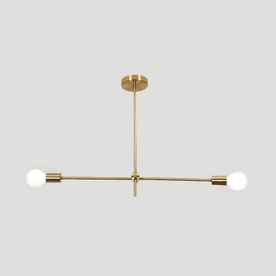 Linear Restaurant Lighting with Open Bulb Minimalist Modern Metal 2/4/6 Lights Chandelier in Gold