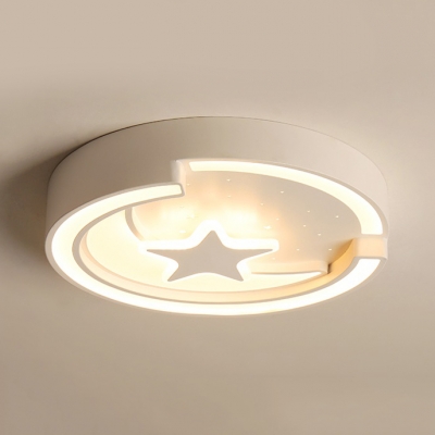 Modern Fashion Drum Flush Mount Children Room Eye Protection Acrylic LED Flush Light Fixture in White