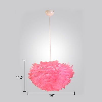 Pink Feather Suspended Light Modern Fashion Fabric Single Light Hanging Lamp for Children Bedroom
