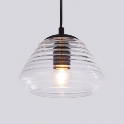 Tapered/Ovale Suspension Light with Clear Glass Shade Nordic Style 1 Lights Dining Room Pendant Lamp in Black