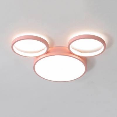 Acrylic Round LED Ceiling Light with Cartoon Mouse Boys Girls Room Flush Mount in Blue/Pink