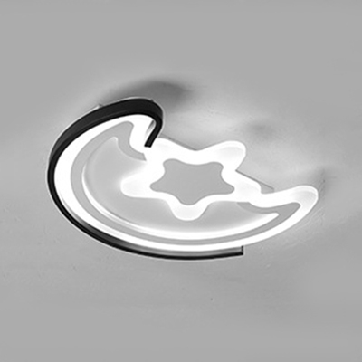 Acrylic Shade Ceiling Fixture with Moon and Star Black/White LED Flush Mount Light for Nursing Room