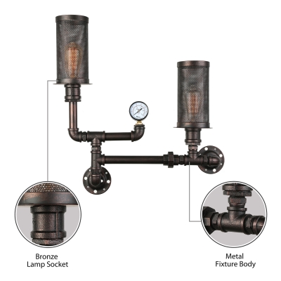Industrial Pipe Style LED Wall Sconce with Two Lights