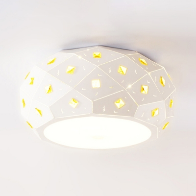 Modern Drum LED Flush Light with Crystal Decoration Bedroom Acrylic Energy Saving Ceiling Lamp in White