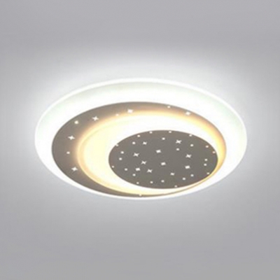 Starry Ceiling Lamp with Ultra Thin Round Shade Nursing Room Acrylic LED Flush Light in Black/White